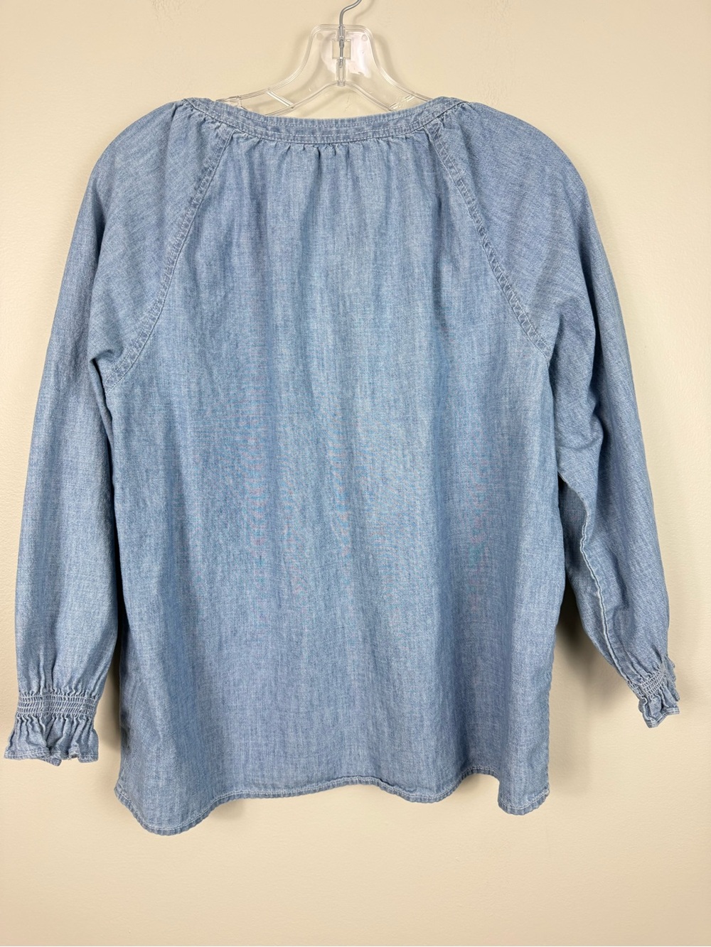 Lauren Ralph Lauren Top XL Blue Chambray Peasant Tassel Ruffle Sleeves Boho - Picture 2 of 8